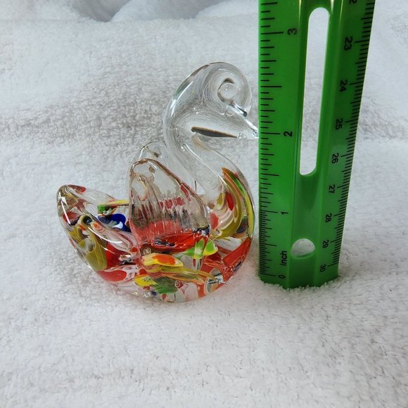 Accents Glass Paperweight Swan Duck Goose Shape Clear And Confetti